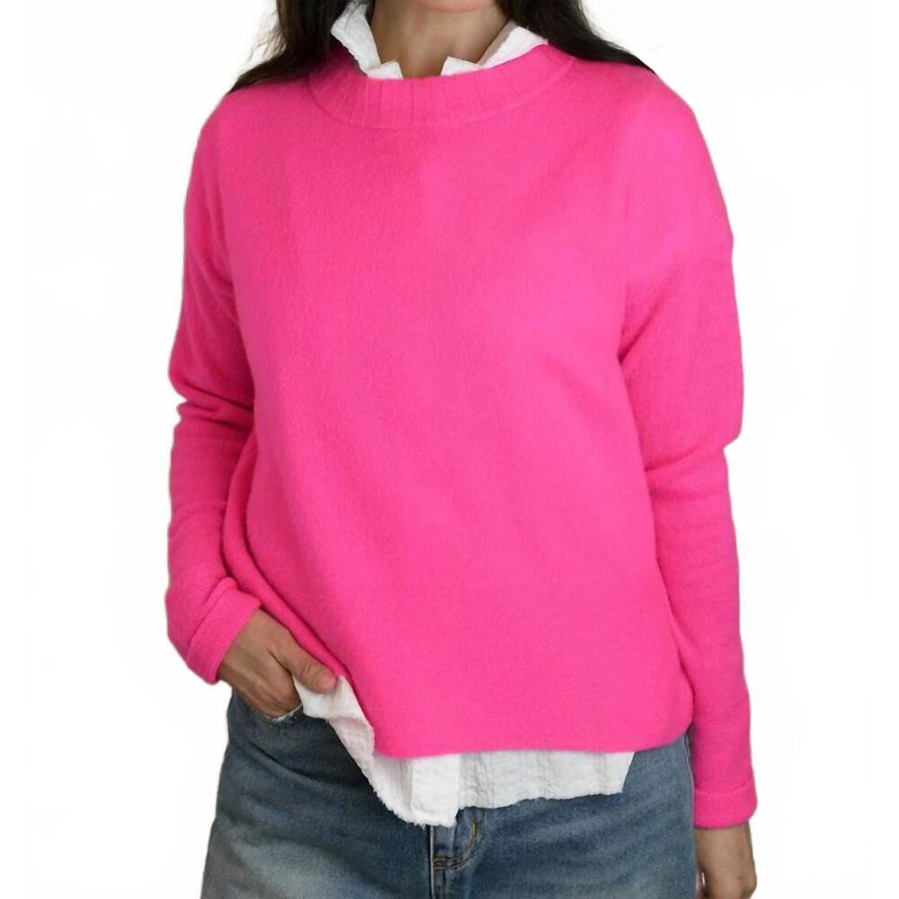 NEW BRODIE CASHMERE pearl crew sweater in diva pink